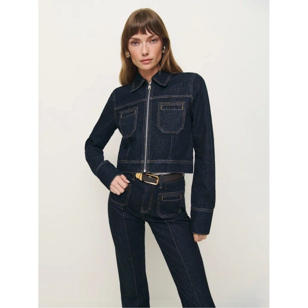 Reformation Fiona Cropped Denim Jacket And Mia Bootcut Jeans Set M - Picture 2 of 13
